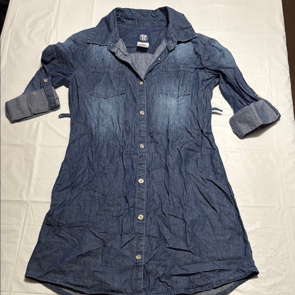 Route 66 Blue Denim Shirt Dress 10/12 girls
